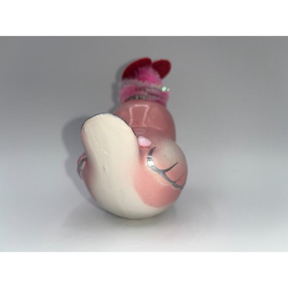 Vintage Pink Ceramic Bird Valentines Day Pink Flower Princess Heart Hat OMG OOAK - Picture 14 of 16